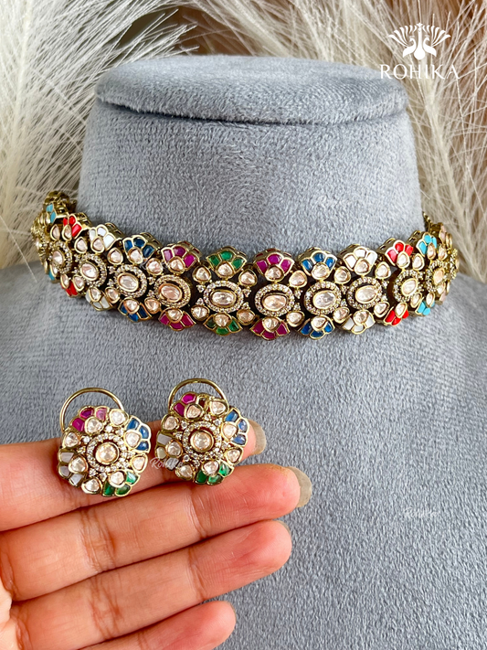 Chaitra Moisanite Choker Set - Multi Colour