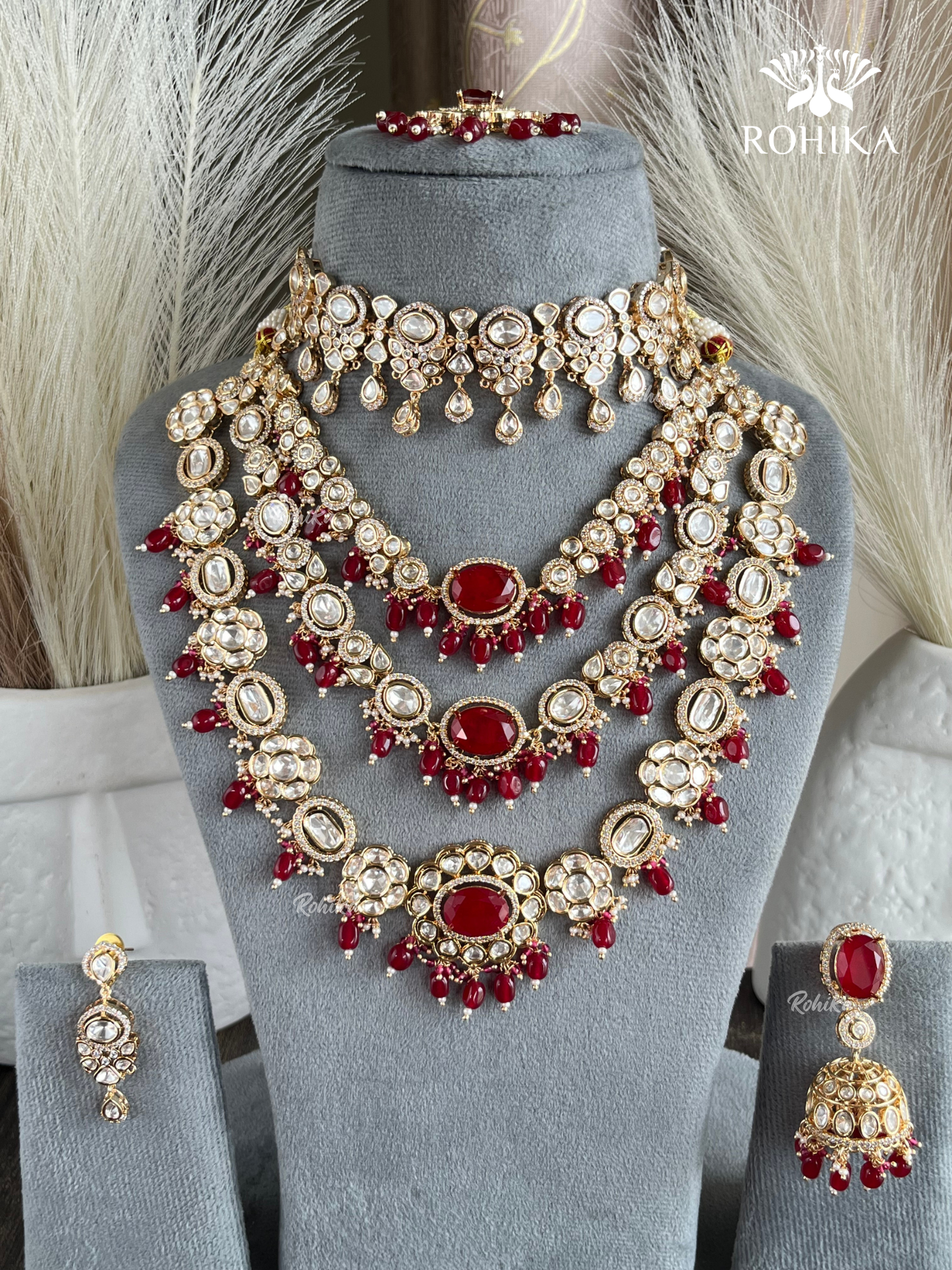 Niyara Polki Kundan Bridal Combo Set - Red