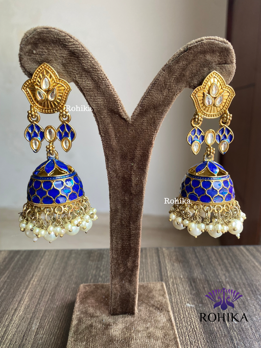 Blossom meenakari jhumka - Dark Blue