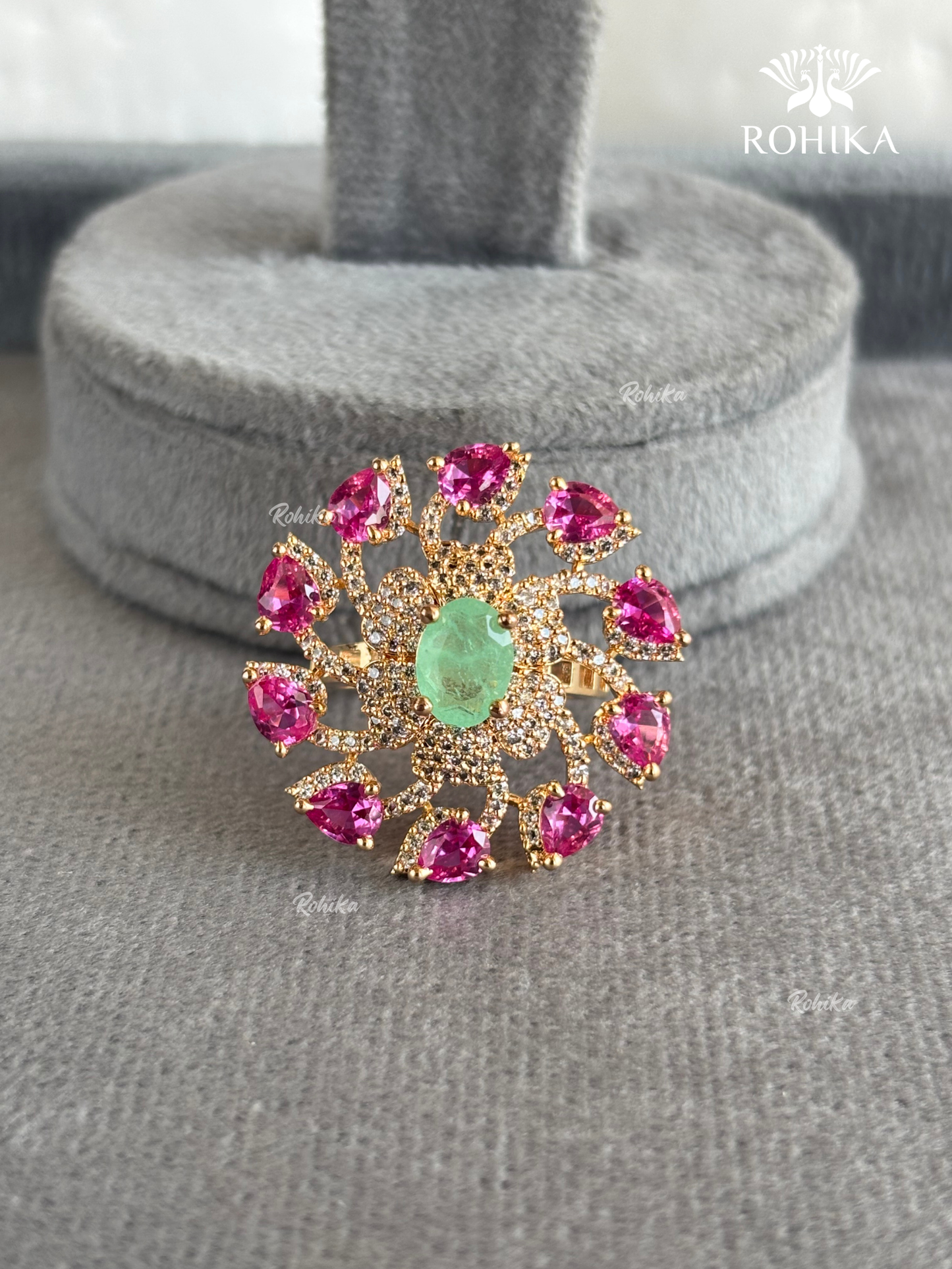Alana American Diamond Ring (SG-165) - Pink and Mint