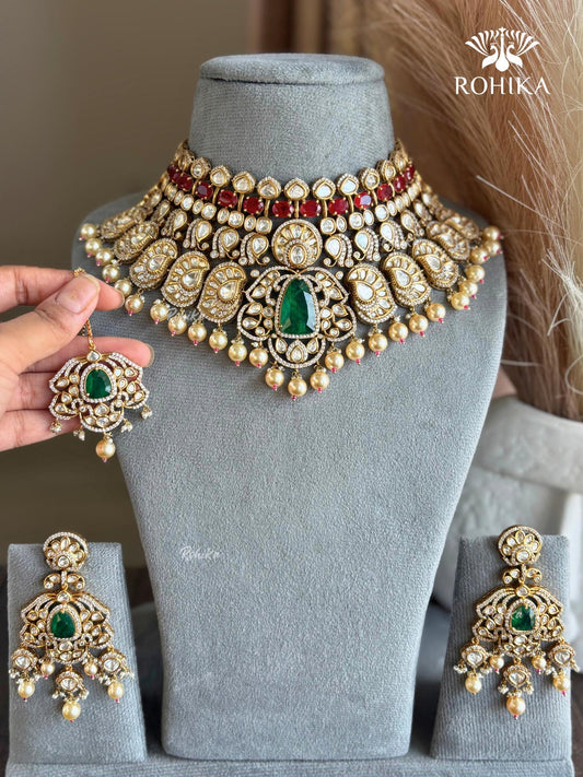 Mira Moisanite Bridal Necklace Set - Green