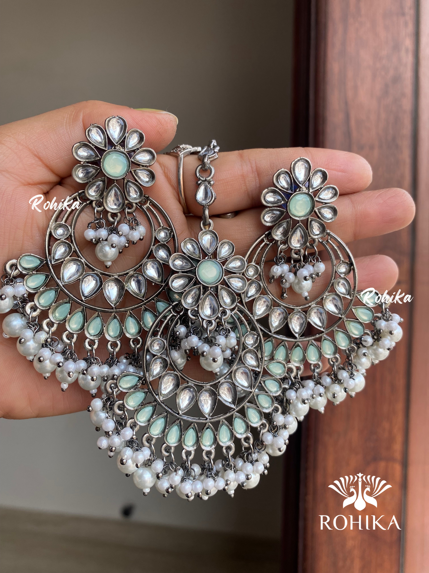 Beautiful earrings and tikka combo - White