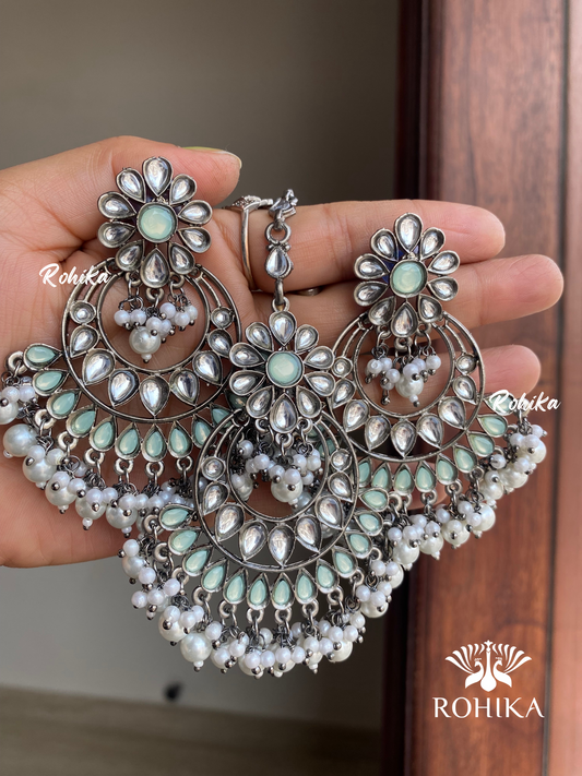 Beautiful earrings and tikka combo - White