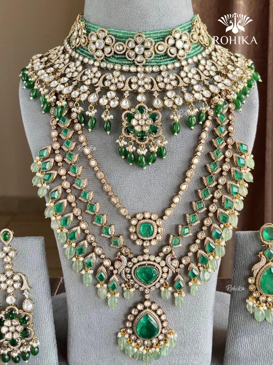 Aradhya Polki Kundan Bridal Combos set - Green