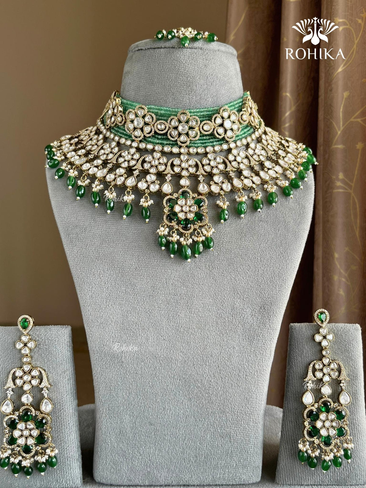 Nivaan Polki Kundan Bridal Choker Set - Green