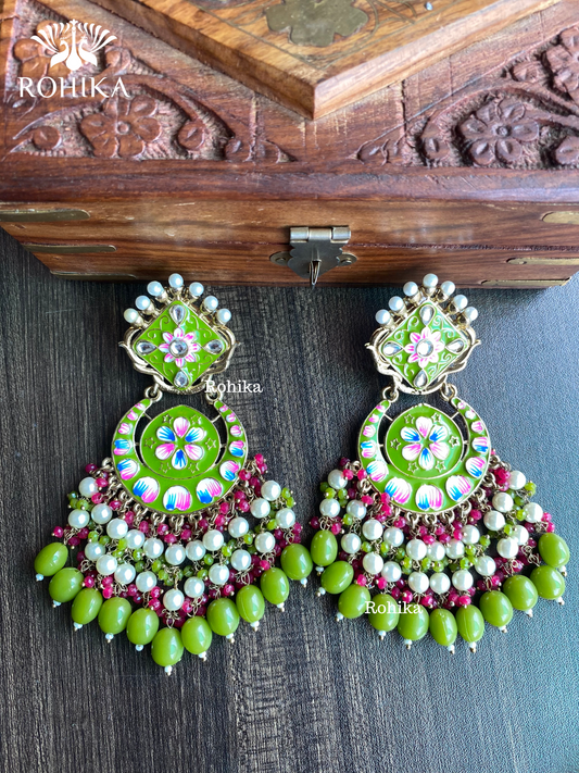 Rashmi meenakari earrings - Parrot green