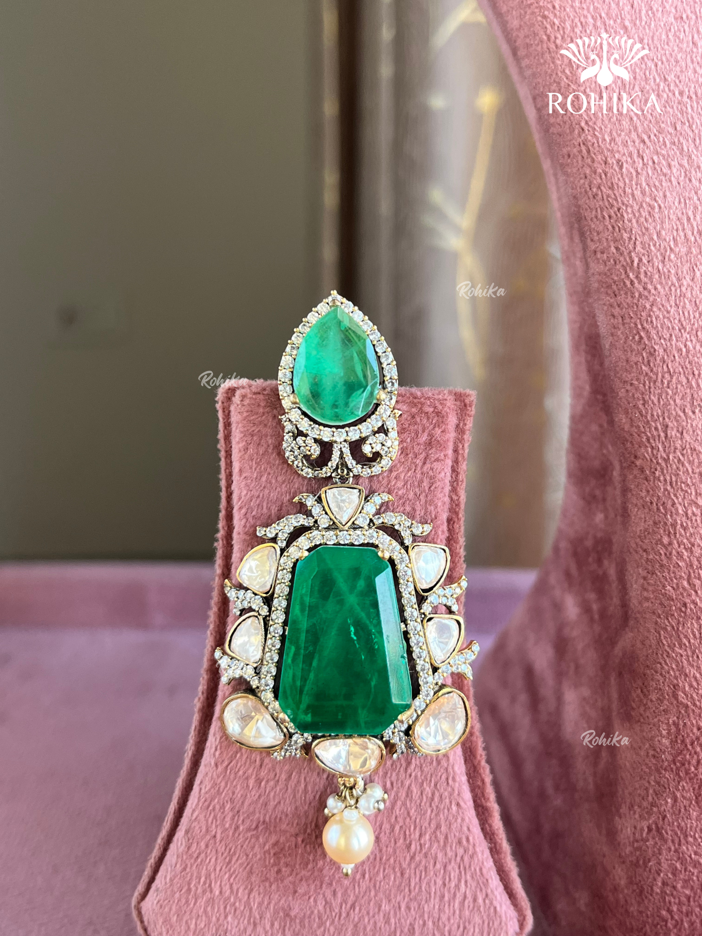 Varnika moisanite necklace set -Dark Green
