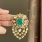 Moisanite kundan Brooch (BR-001) - Dark Green