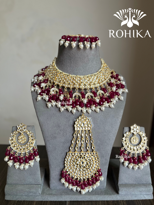 Shaheen Dabi Kundan bridal necklace set - Maroon