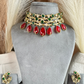 Floral choker set -  Dark green & ruby red
