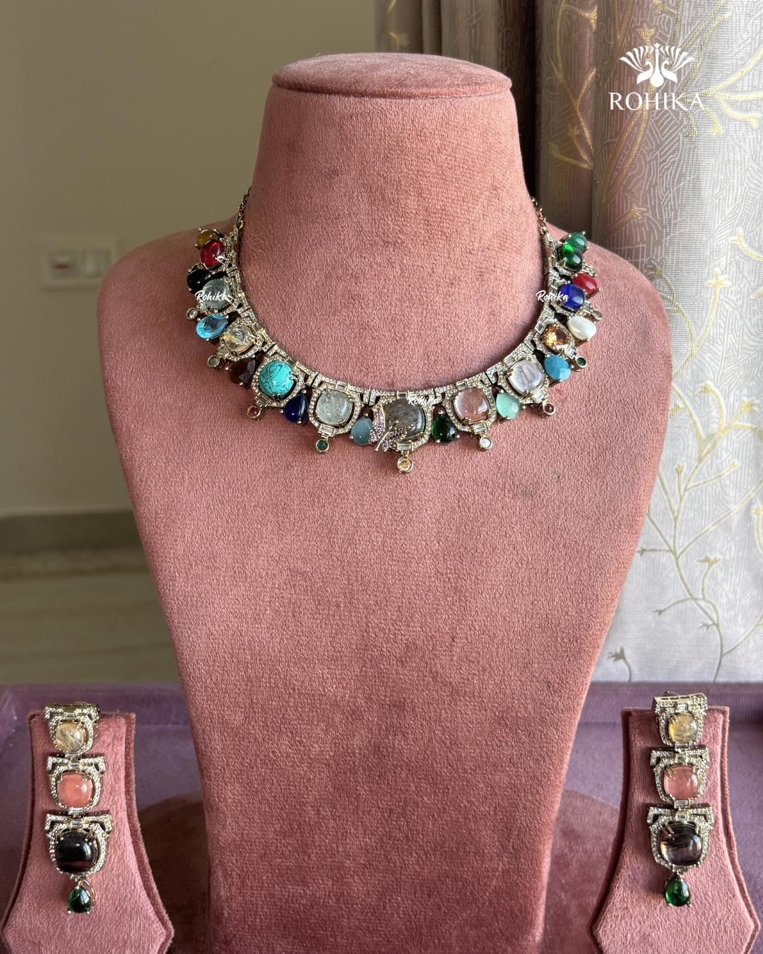 Saabya inspired fusion necklace set (SS021) - Multi colour