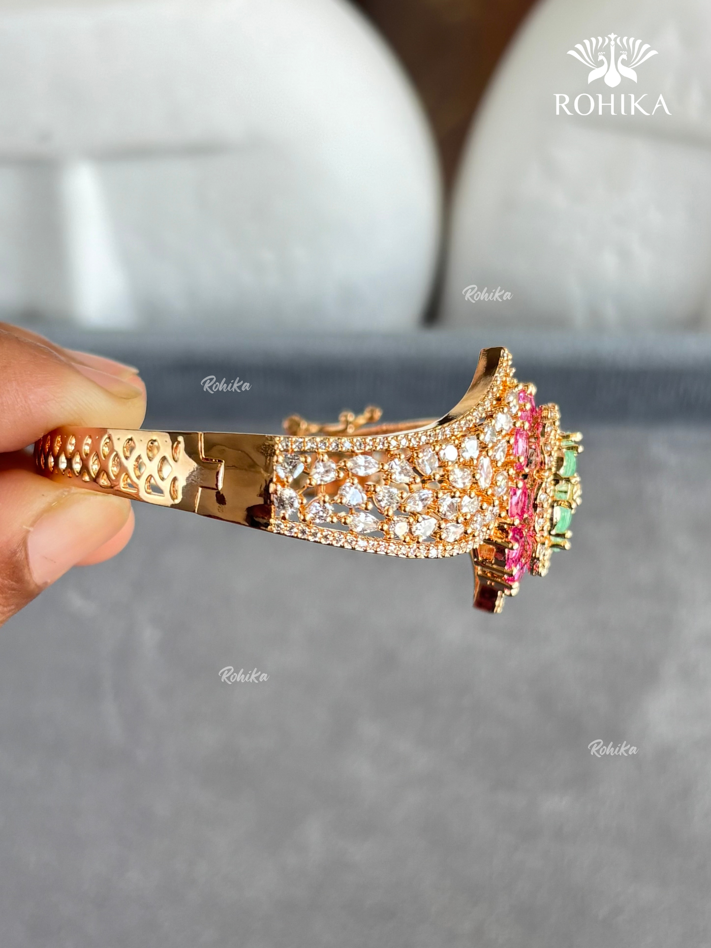 Camila American Diamond Bracelet/Kada (MB-0110) -  Pink And Mint Green