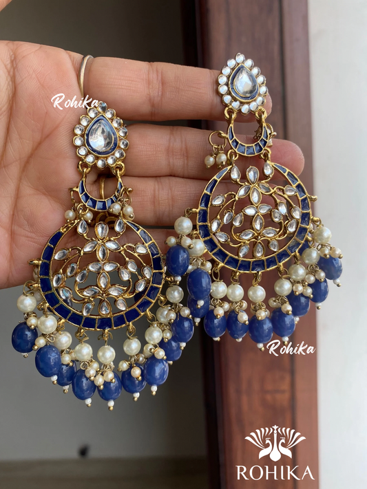 Kajal meenakari kundan earrings - Dark Blue