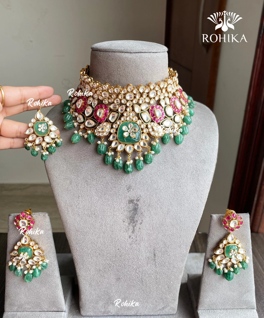 Imara polki kundan necklace set - Mint green