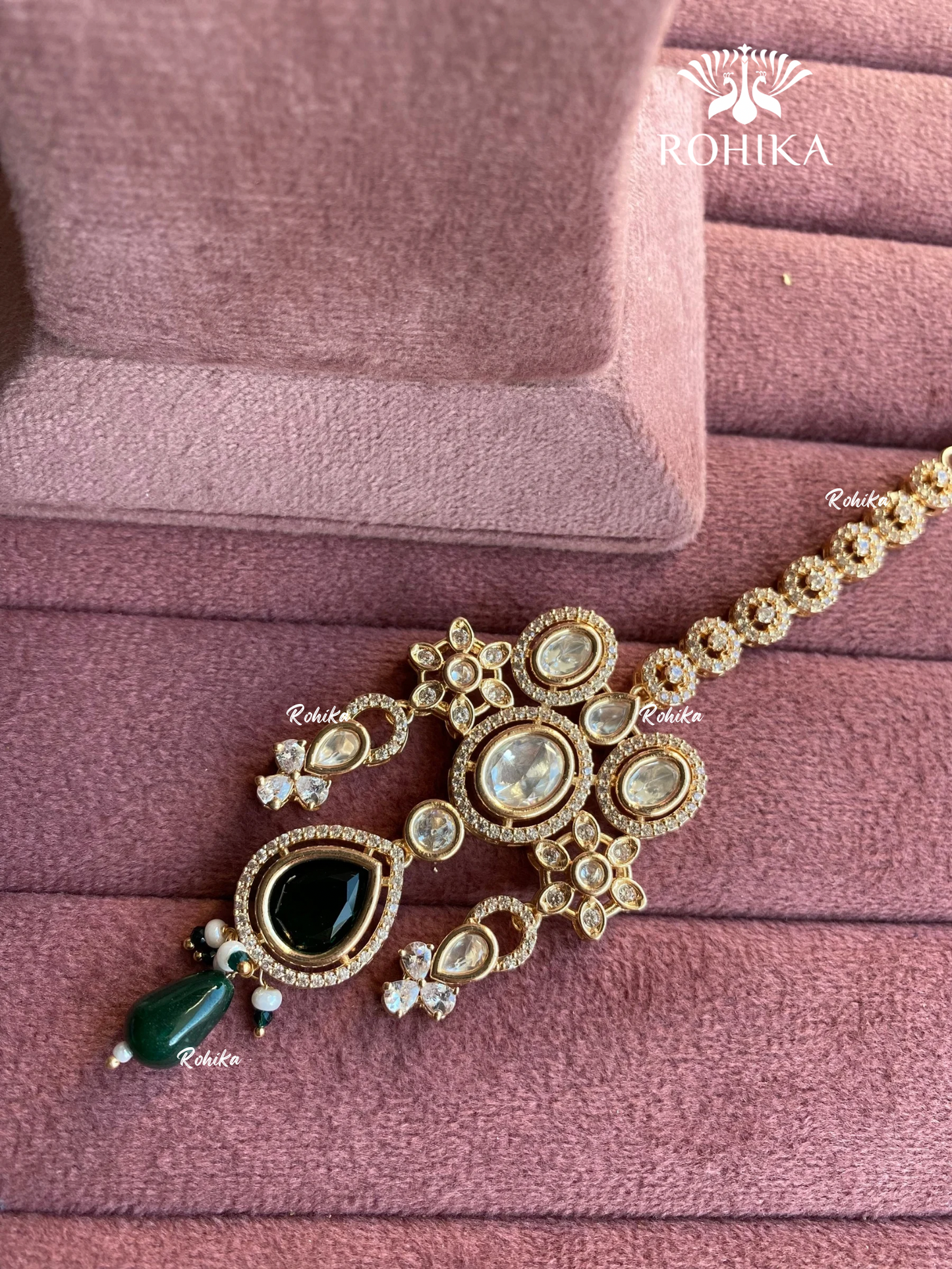 Polki kundan maangtikka (PLKM-051) - Dark green