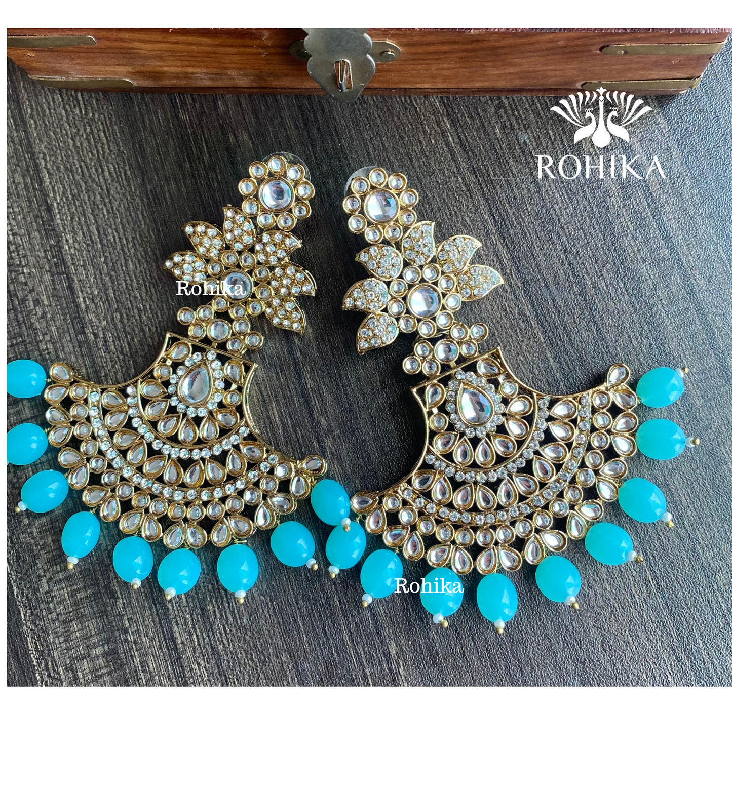 Sparkle chandbali earrings - Sky Blue