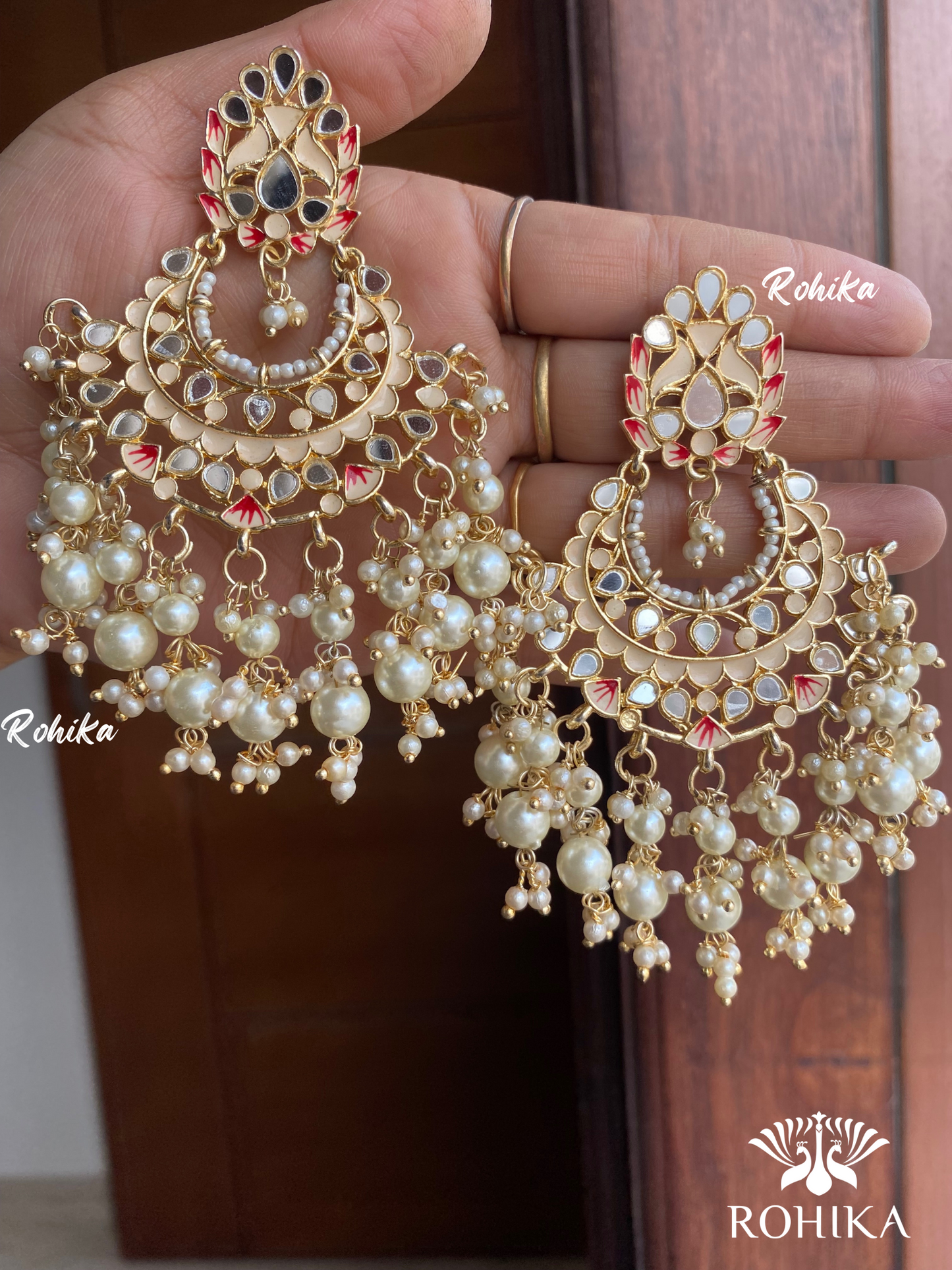 Veena mirror earrings- White