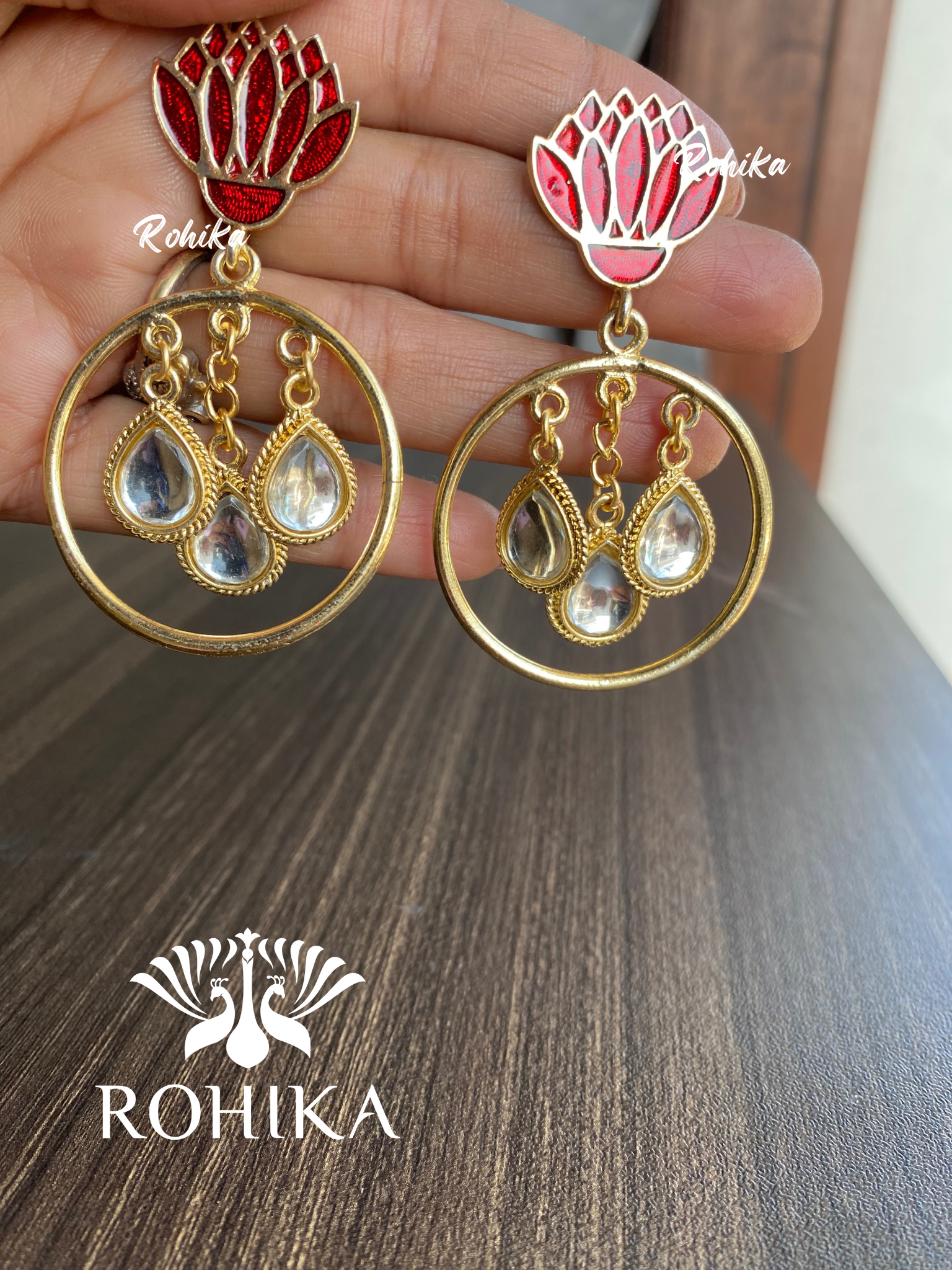 Vasu kundan earrings - Red