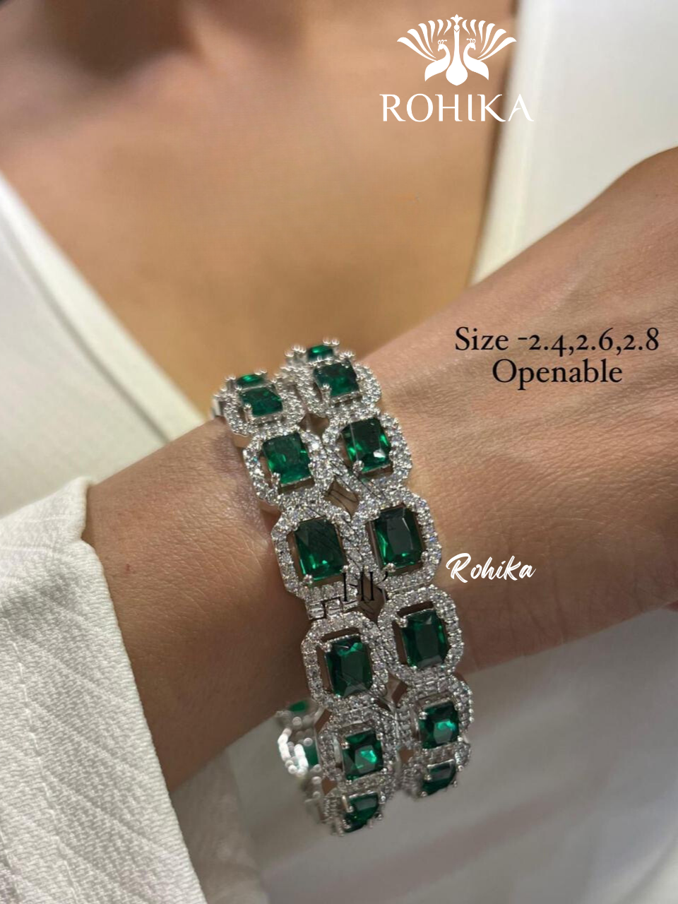 Denise american diamond bangles pair - Dark Green