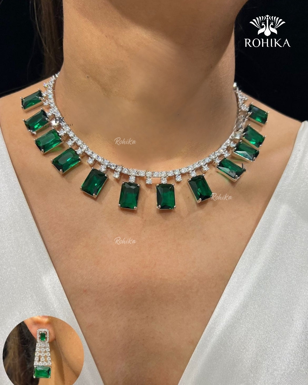 Zinia American Diamond Necklace - Green