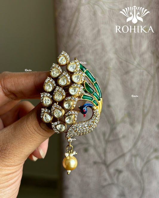 Moisanite kundan Brooch (BR-003) - Green
