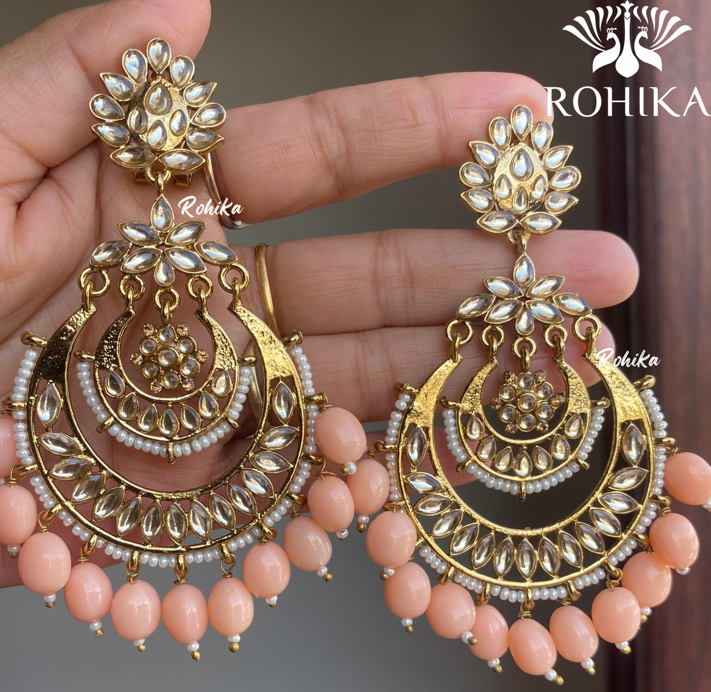 Damini kundan earrings  - Peach