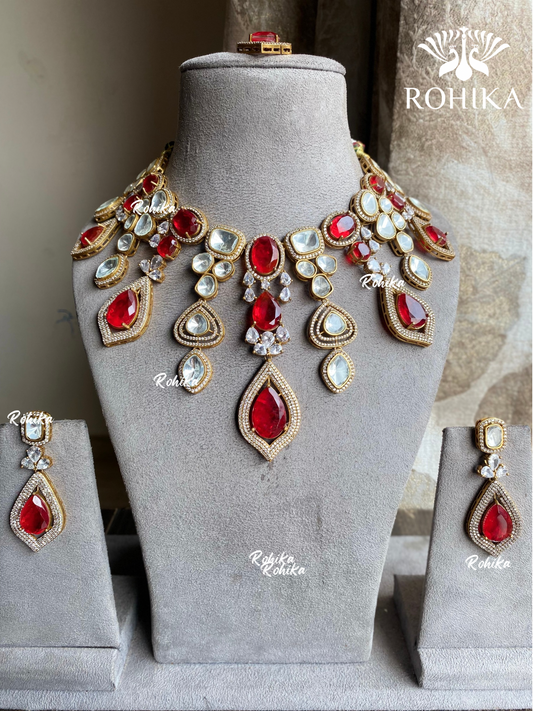 Sahas doublet kundan necklace set - Red