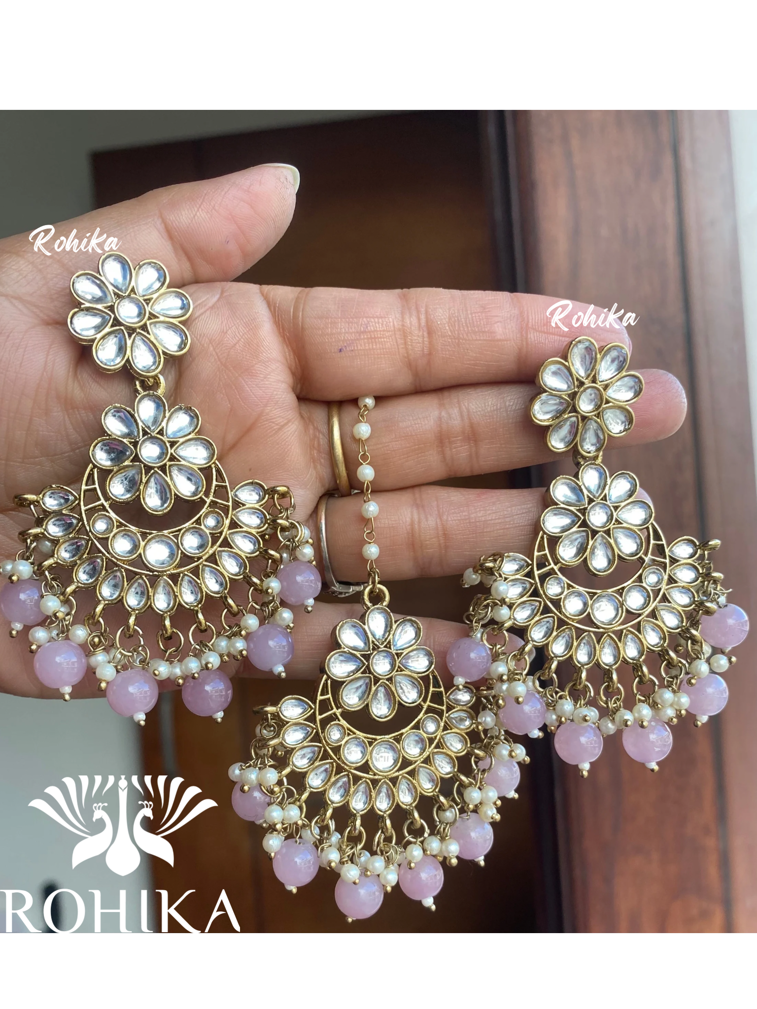 Supriya earrings and maangtikka combo - Purple