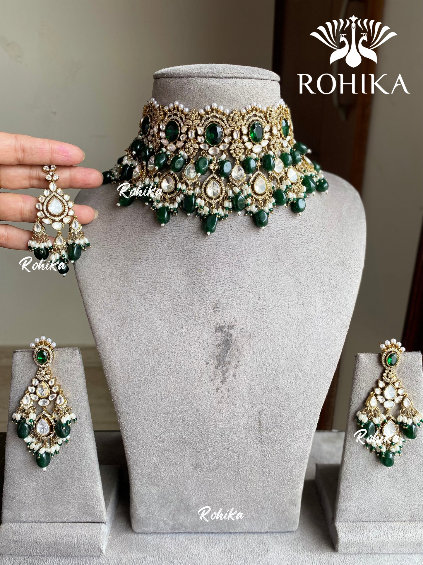 Mihu polki kundan choker set - Green