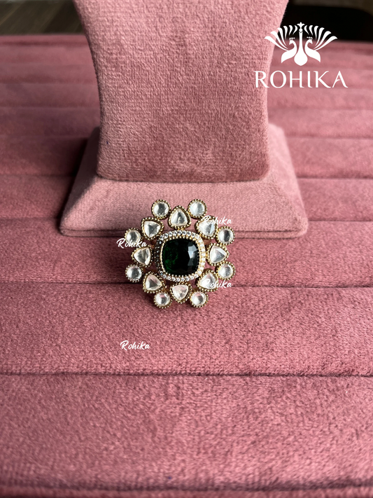 Angana polki kundan ring (SG-110) - Dark green