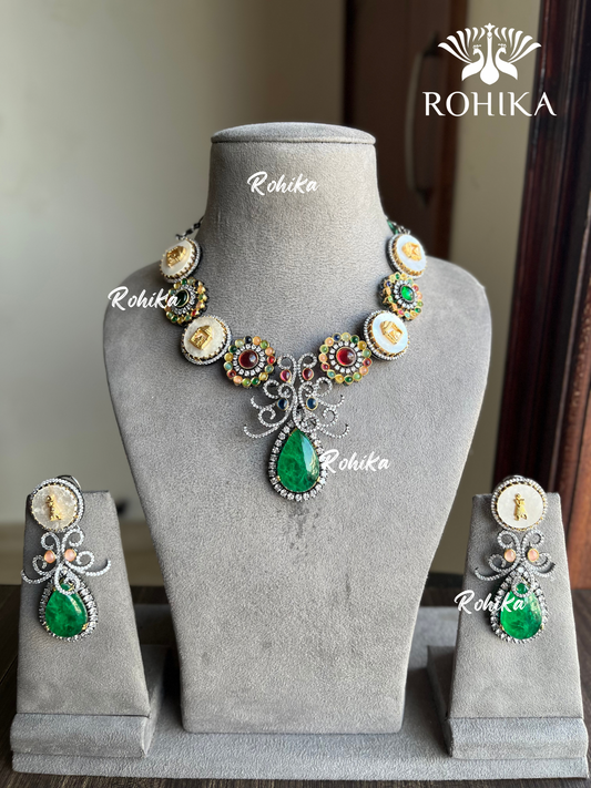 Saabya inspired fusion victorian necklace set (SS002)- Green