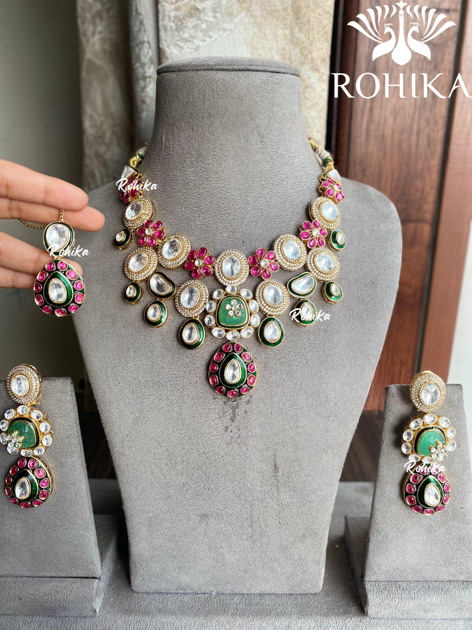 Sarvani bikaneri kundan necklace set - Multi colour