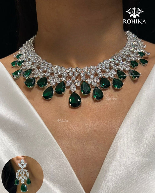 Elara American Diamond Necklace - Green