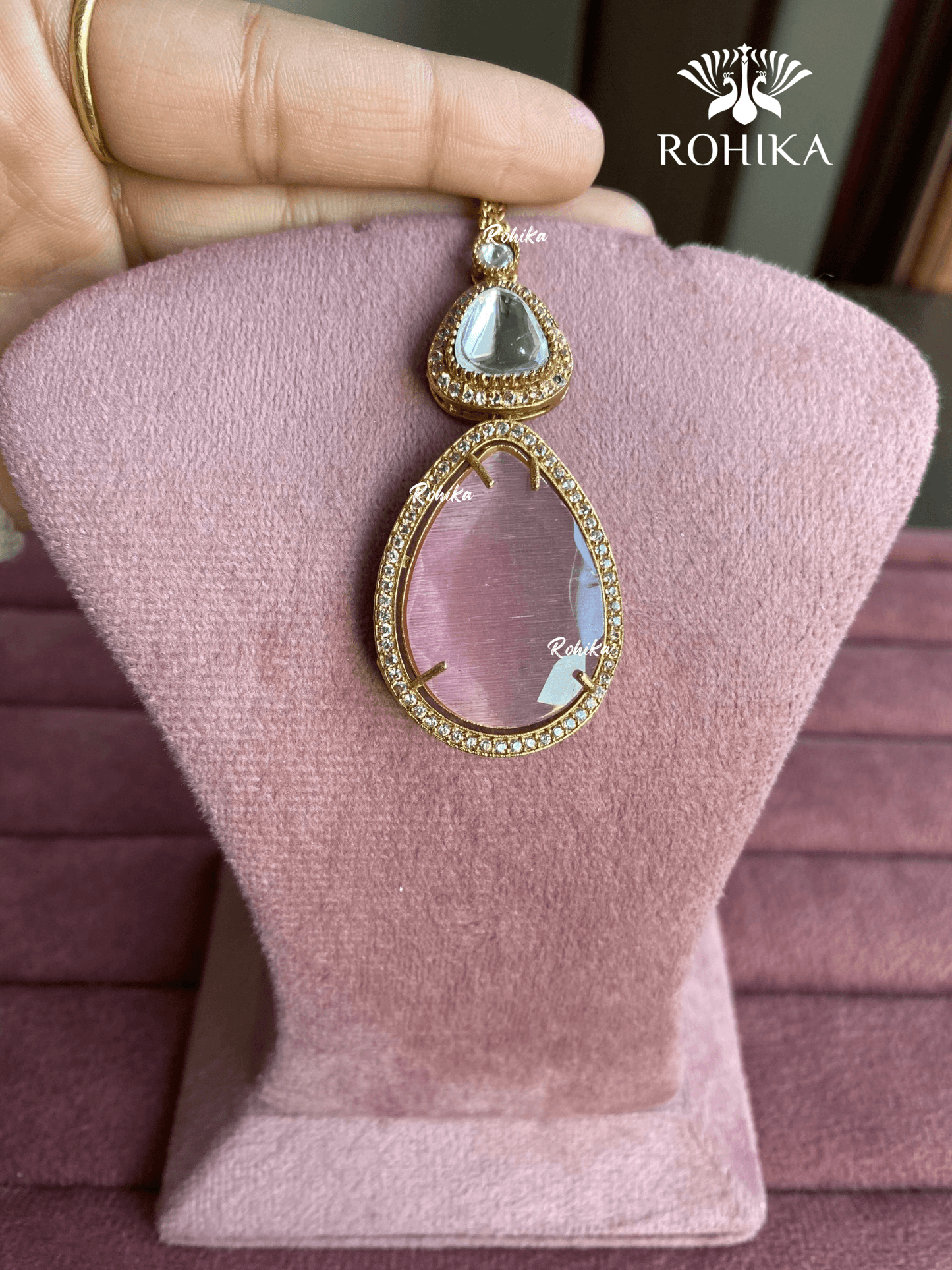 Polki kundan maangtikka (PLKM-045) - Pink - Rohika Store