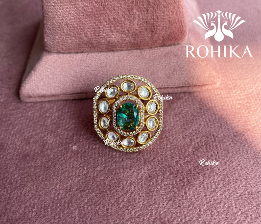 Angana polki kundan ring  (SG-026) - Mint green