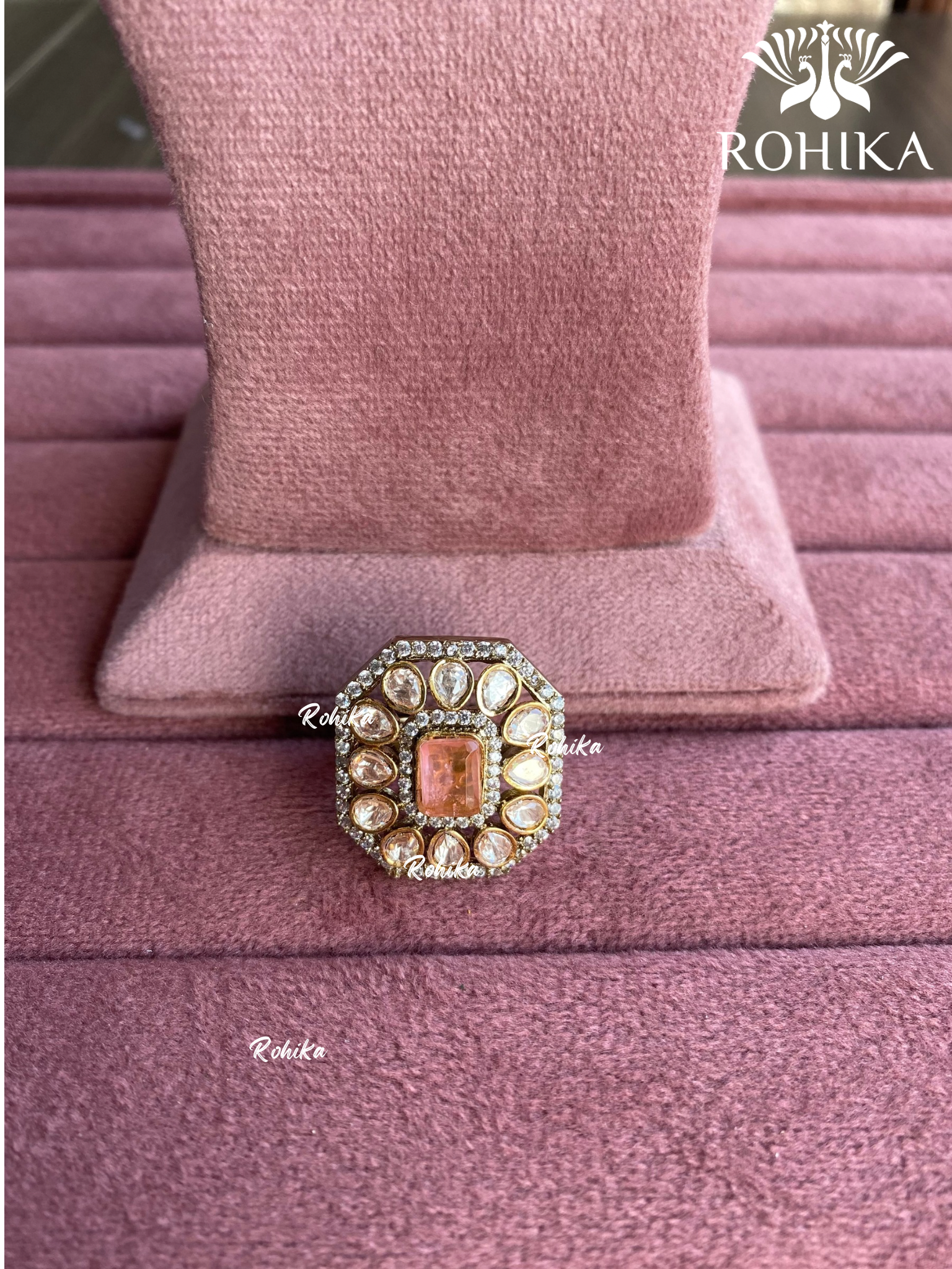 Angana polki kundan ring (SG-080) - Peach