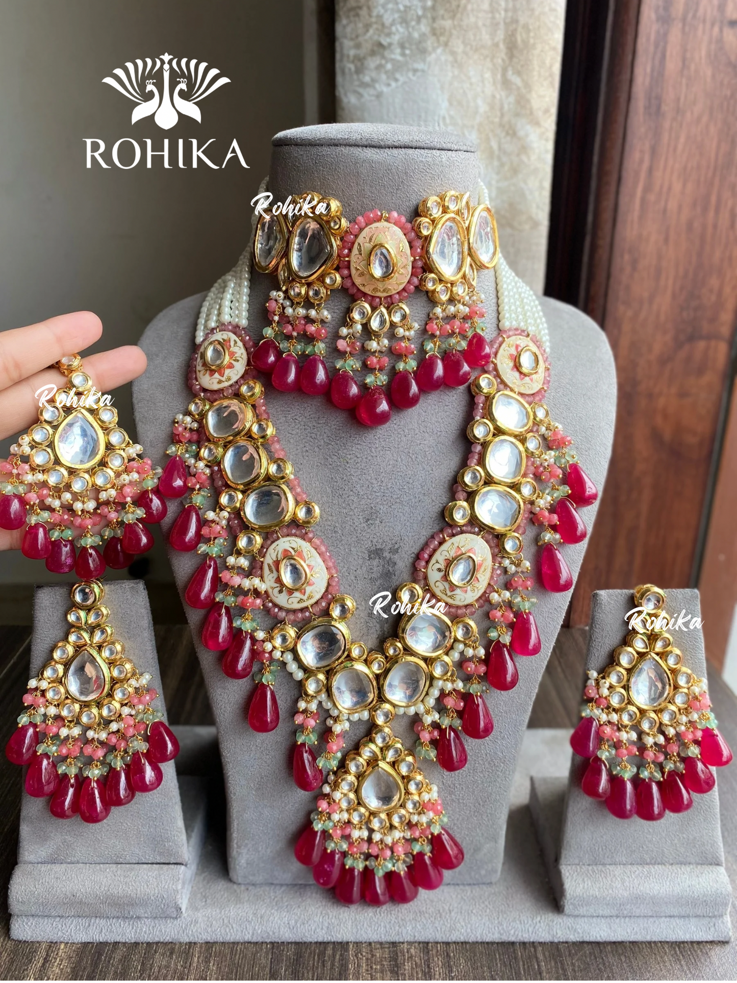 Kalee meenakari kundan bridal set - Red