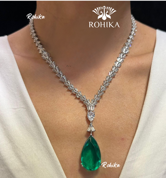 Milan american diamond necklace set - Green