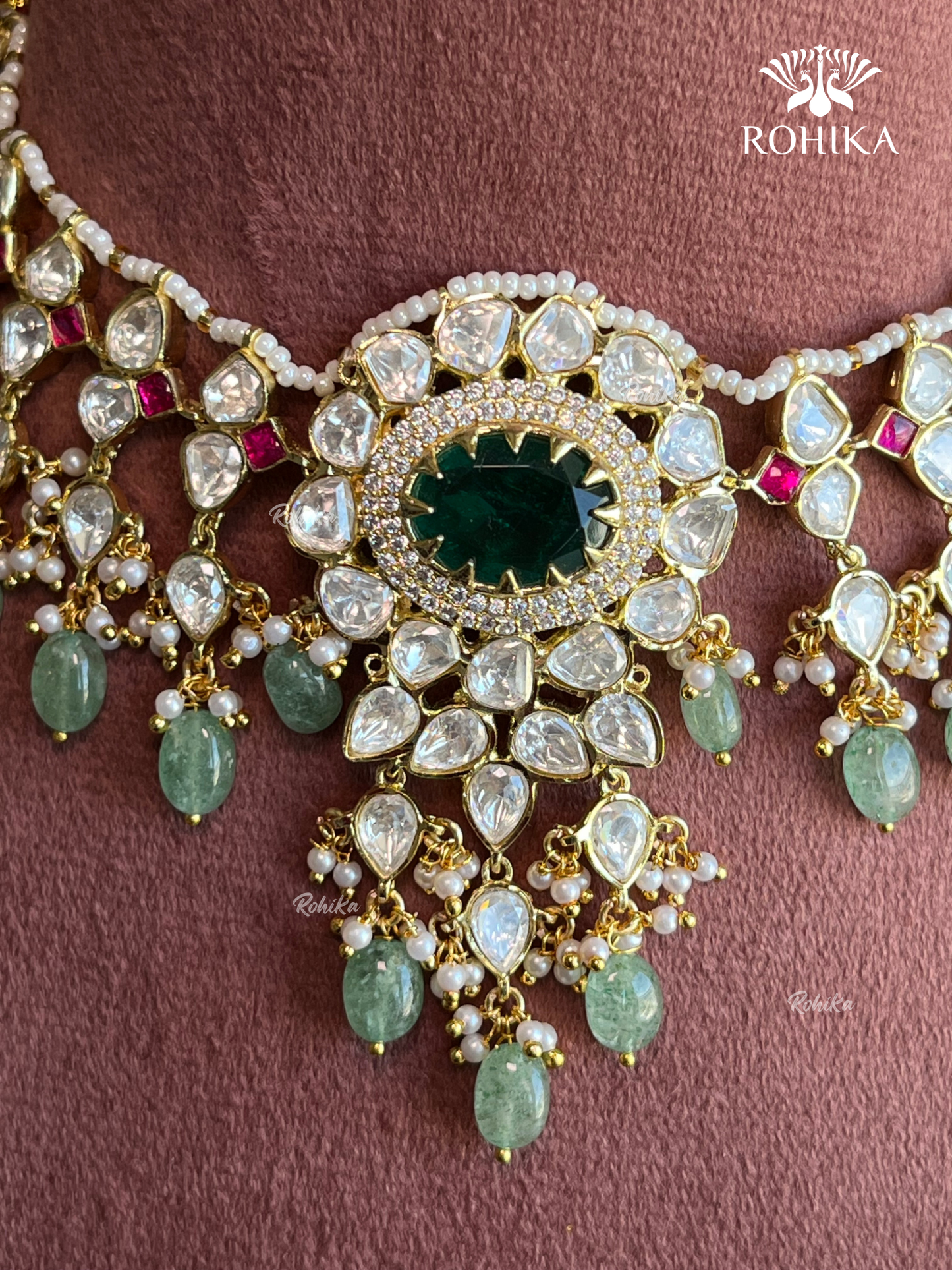 Devina moisanite necklace set - Dark Green