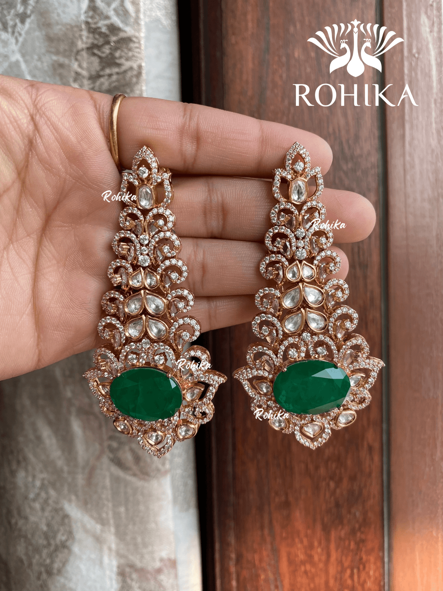 Chandrika polki kundan earrings - Green - Rohika Store