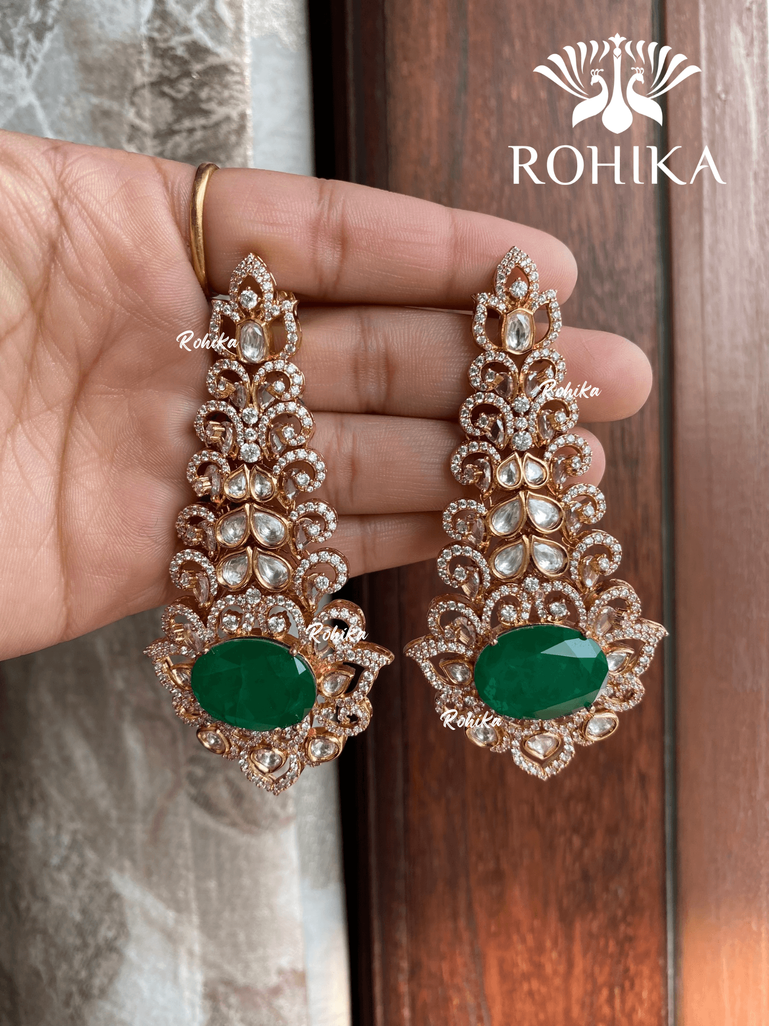 Chandrika polki kundan earrings - Green - Rohika Store