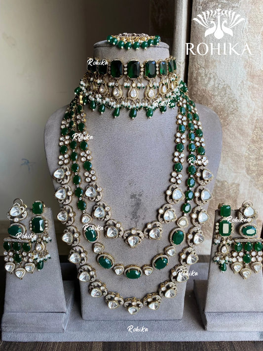 Bhoomika moisanite kundan combo set - Dark Green