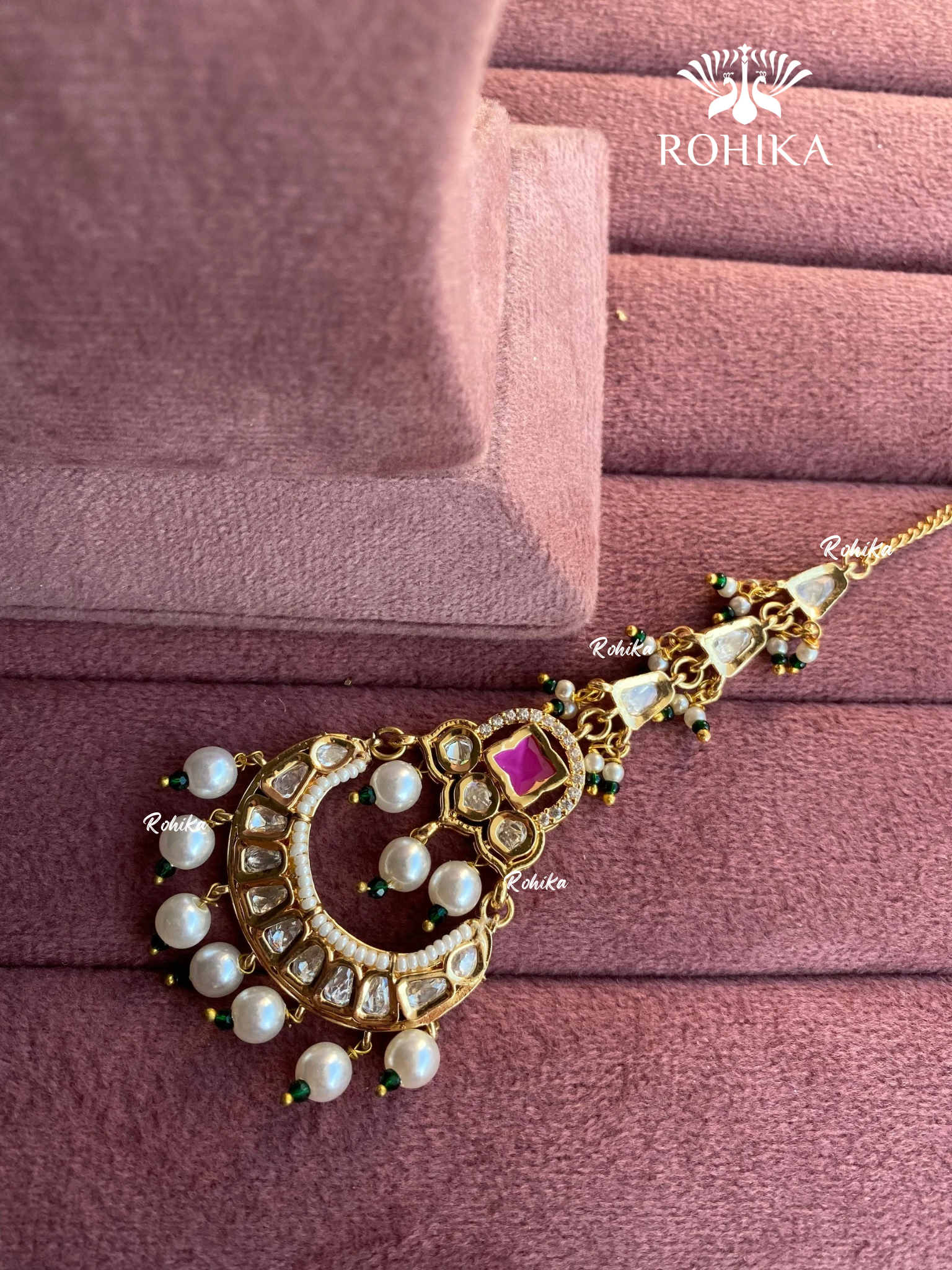 Polki kundan maangtikka (PLKM-035) - Pink & green