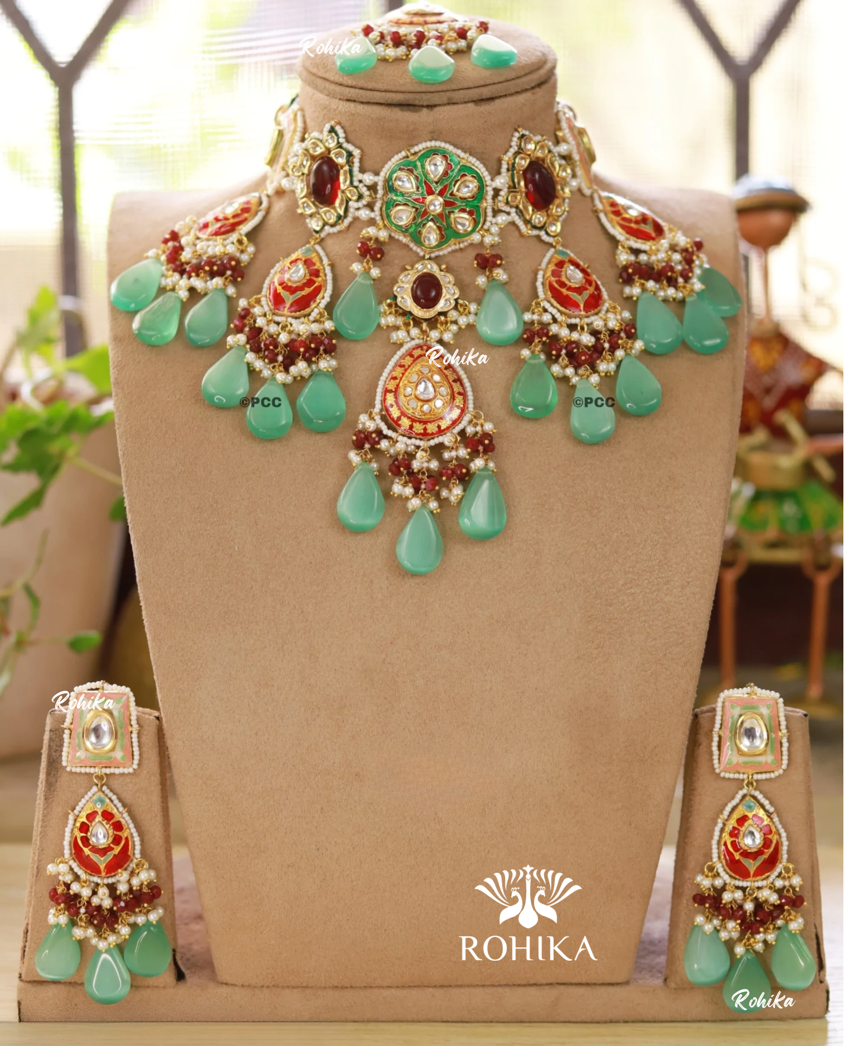 Unnati meenakari kundan choker set - Green