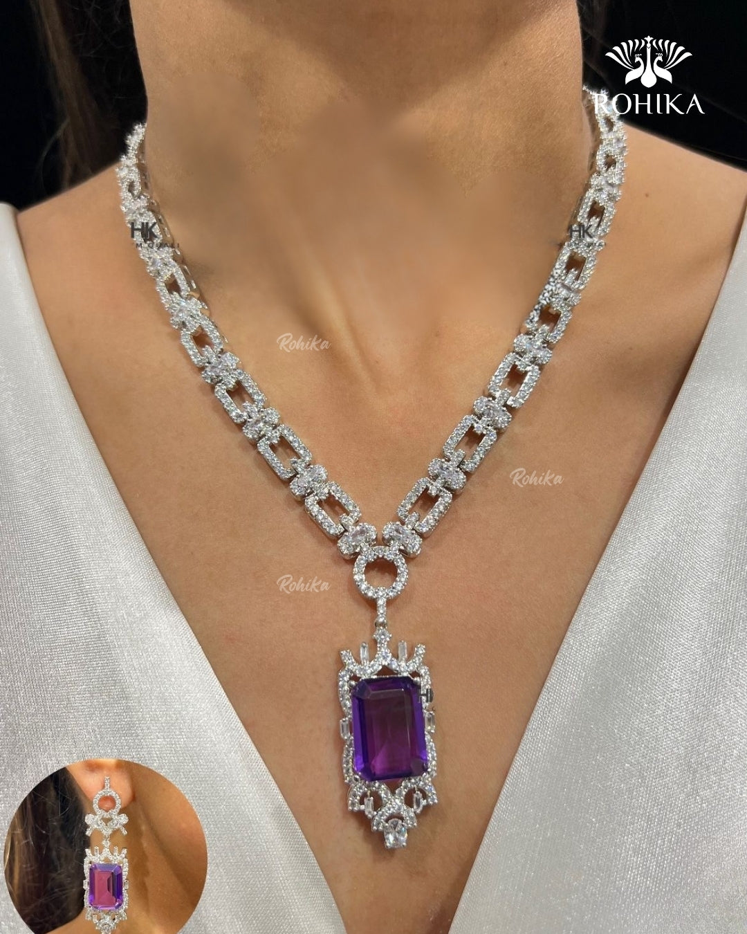 Naomi American Diamond Necklace - Purple