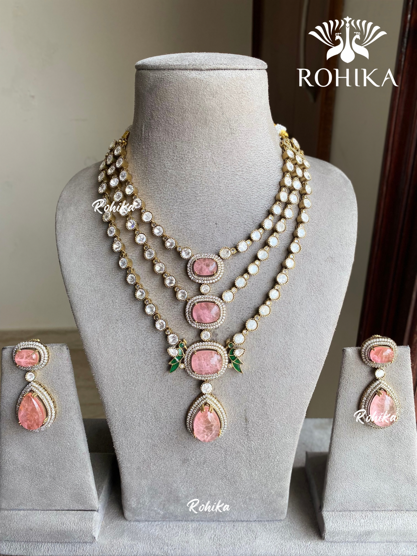 Isha designer necklace set - Pink