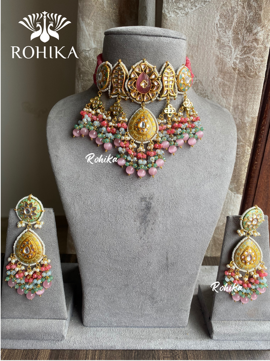 Kaya meenakari kundan choker set - Pink