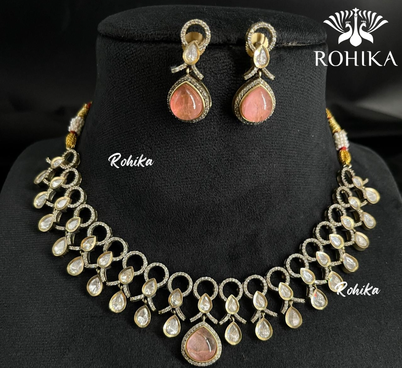 Siya polki kundan necklace set - Peach