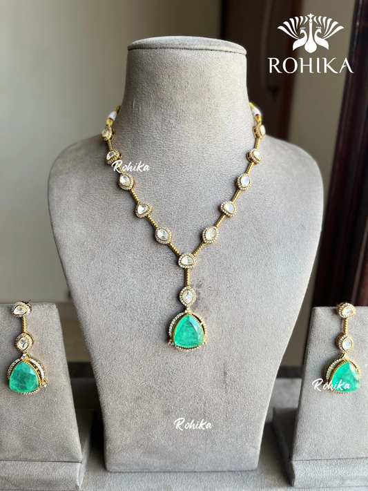 Anayka polki kundan necklace set - Mint Green