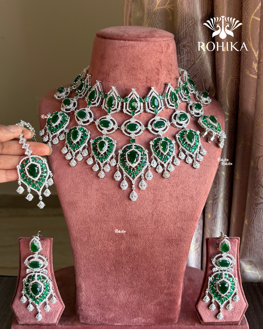 Emera AD Bridal Necklace Set - Green